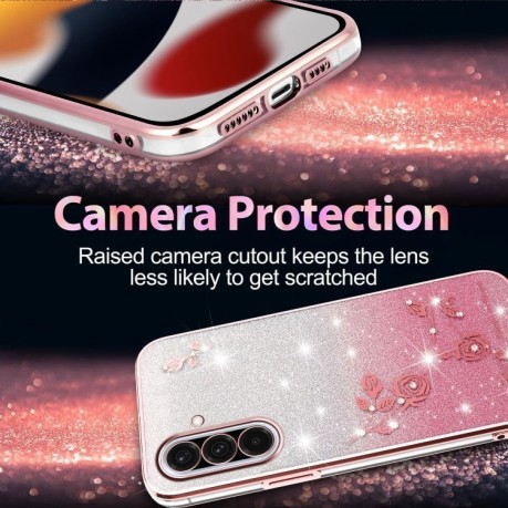 Протиударний чохол Gradient Glitter Flower All-inclusive  для Samsung Galaxy A36 - рожевий
