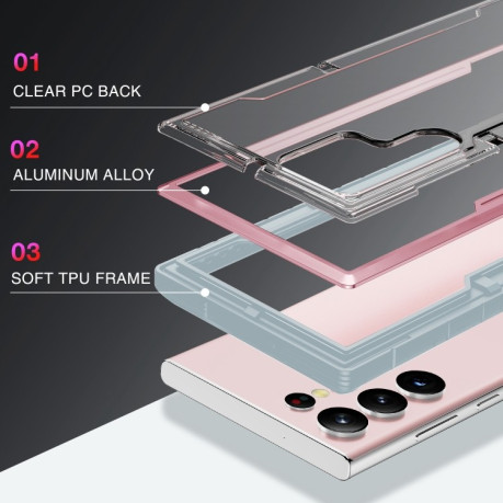 Противоударный чехол Defender Metal Clear для Samsung Galaxy S23 Ultra 5G - розовое золото