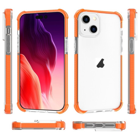 Противоударный акриловый чехол Four-corner на iPhone 15 Plus -прозрачно-оранжевый