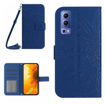 Чохол-книжка Skin Feel з малюнком соняшника на Vivo Y72 5G/iQOO Z3/Y52 5G/Y53S - синій