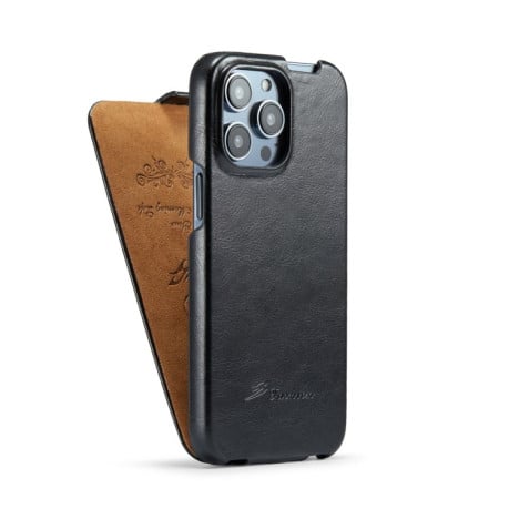 Кожаный флип-чехол Fierre Shann Retro Oil Wax Texture на iPhone 14 Pro - черный