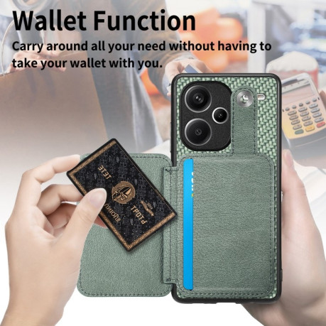 Противоударный чехол Wristband Kickstand Card для Xiaomi Redmi Note 13 Pro+ - зеленый