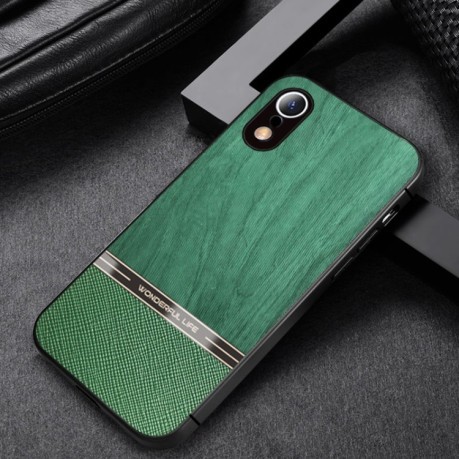 Противоударный чехол Shang Rui Wood для iPhone XR - зеленый