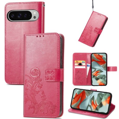 Чохол-книжка Four-leaf Clasp Embossed для Google Pixel 9 Pro XL - червоний