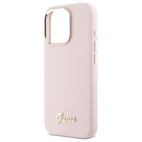 Оригінальний чохол Guess Silicone Script Metal Logo для iPhone 16 Pro Max - Pink