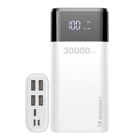 Портативное зарядное устройство Wozinsky power bank 30000mAh 4 x USB with LCD display 4 A - белое