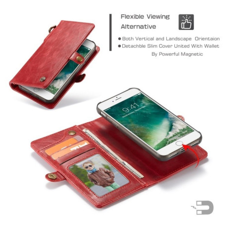 Шкіряний чохол-книжка CaseMe на iPhone SE 3/2 2022/2020/8/7 з відділенням для кредитних карт Червоний