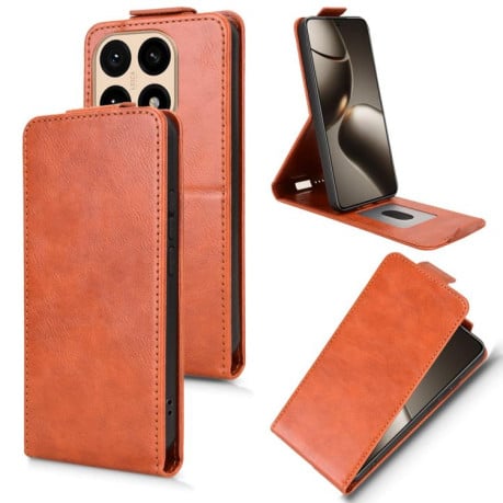 Флип-чехол Magnetic Vertical Flip Leather на Xiaomi 15T 5G - коричневый