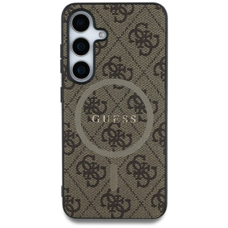 Оригинальный чехол Guess Leather 4G Colored Ring Classic Logo MagSafe для Samsung Galaxy S25 - Brown
