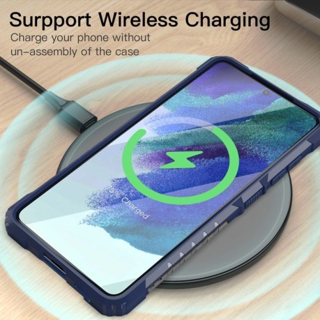 Противоударный чехол Metal Ring Holder на Samsung Galaxy S21 FE - синий