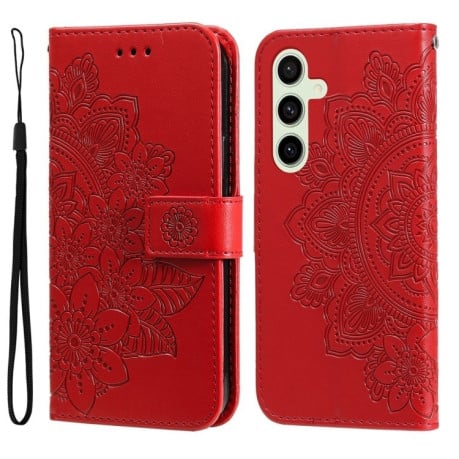 Чехол-книжка 7-petal Flowers Embossing для Samsung Galaxy S24 FE 5G - красный