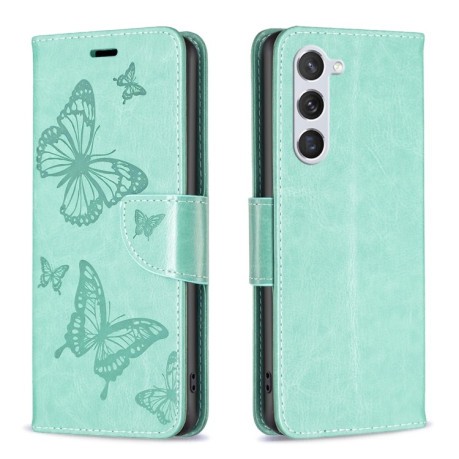 Чехол-книжка Butterflies Pattern для Samsung Galaxy S24 5G - зеленый