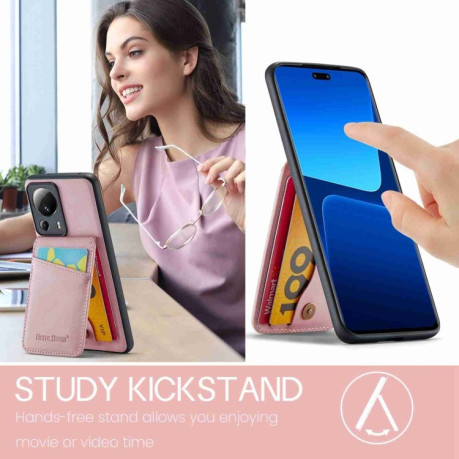 Противоударный чехол Fierre Shann Crazy Horse Card Holder для Xiaomi 13 Lite - розовый