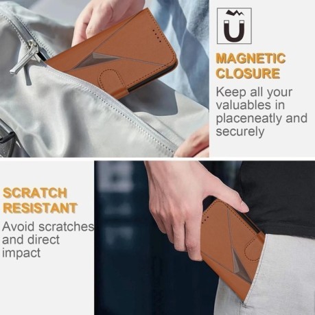 Чехол-книжка Triangle Pattern Buckle Clasp Leather на Infinix Note 40 4G - коричневый