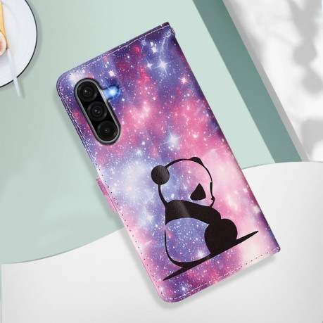 Чехол-книжка Colored Drawing Pattern Plain Weave Leather для Samsung Galaxy A56 5G - Panda