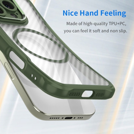 Ударозащитный чехол Carbon Fiber Texture MagSafe Translucent на Samsung Galaxy S25 Ultra 5G - зеленый