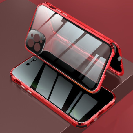 Двосторонній магнітний чохол Anti spy glass Magnetic Metal для iPhone 12 Pro Max - червоний