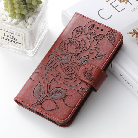 Чехол-книжка Rose Butterfly Embossed Leather для Realme 14 Pro+ - коричневий