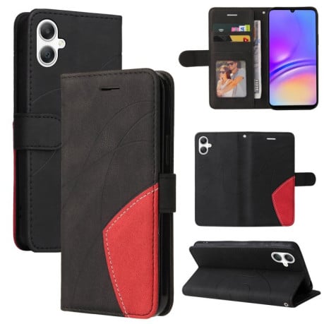 Чохол-книжка Dual-color Splicing Flip Leather на Samsung Galaxy A07 5G -чорно-червоний