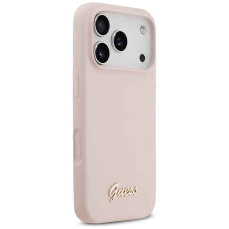 Оригинальный силиконовый чехол Guess Silicone Script Metal Logo с MagSafe на iPhone 17 Pro - Pink