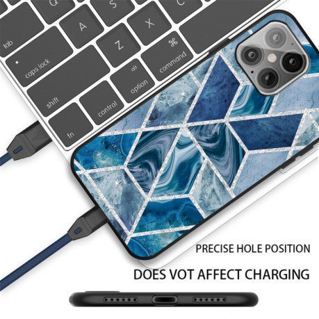 Противоударный чехол Frosted Fashion Marble для iPhone 13 mini - Dark Blue Square