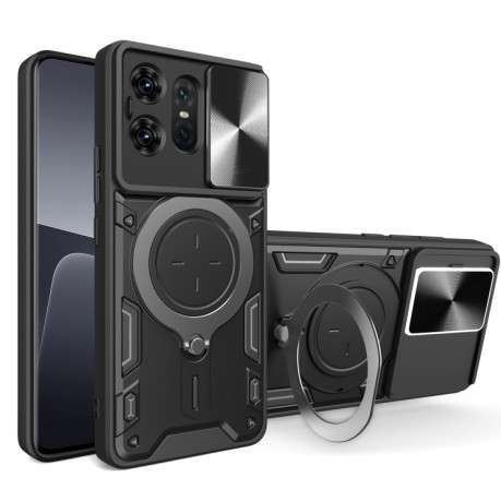 Противоударный чехол CD Texture Sliding Camshield Magnetic Holder на Motorola Edge 50 Pro Global - черный