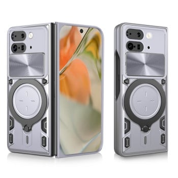 Чохол із шторкою камери CD фактурою та підставкою на Google Pixel 9 Pro Fold - сріблястий