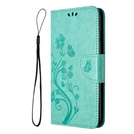 Чехол-книжка Butterfly Flower Pattern для Samsung Galaxy A05s - зеленый