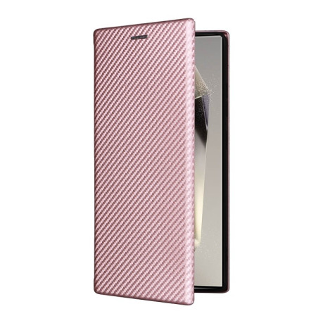 Чохол-книжка Carbon Fiber Texture  для Samsung Galaxy S25 Ultra 5G - рожевий