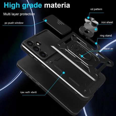 Чохол із шторкою на камери Sliding Camshield та кишенькою для карток на Samsung Galaxy S25 FE 5G - синій