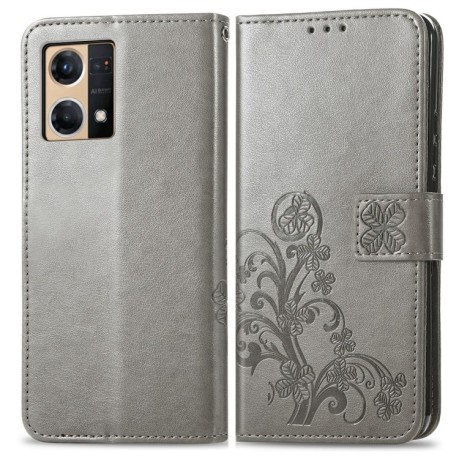 Чохол-книжка Four-leaf Clasp Embossed на OPPO Reno7 4G - сірий