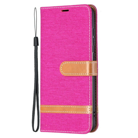 Чехол-книжка Color Matching Denim Texture на Samsung Galaxy S21 FE - пурпурно-красный