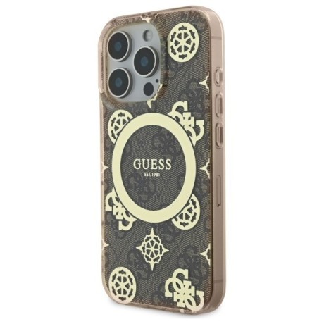 Оригинальный чехол Guess IML Peony On 4G Background MagSafe для iPhone 16 Pro - Brown