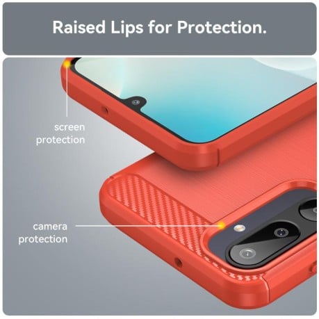 Противоударный чехол Brushed Texture Carbon Fiber на Samsung Galaxy M16 5G - красный