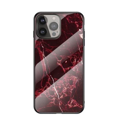 Стеклянный чехол Marble Pattern для iPhone 13 Pro Max - Blood Red