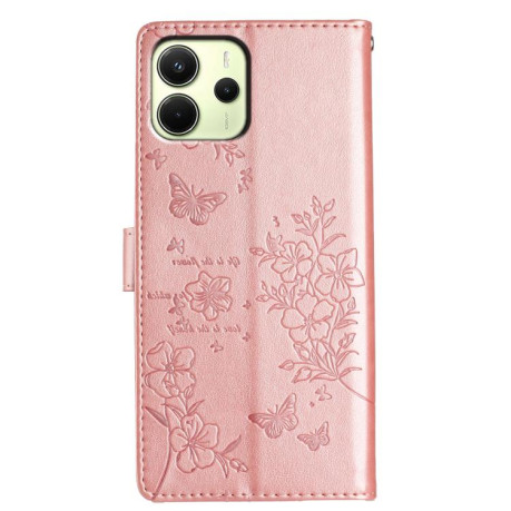 Чехол-книжка Butterflies and Flowers Leather для Redmi Note 14 4G 164.84mm - золото