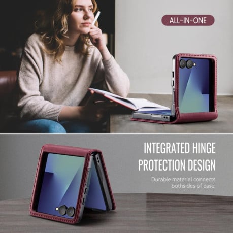 Чохол-книжка CaseMe 033 із фактурою Calf та захистом від сканування RFID на Samsung Galaxy Filp 7 5G - червоний