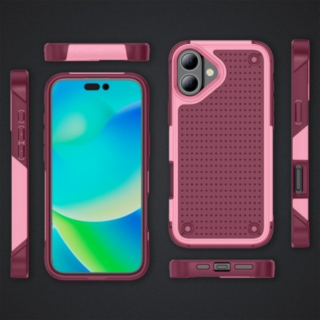 Противоударный чехол PC + TPU Shockproof Protective для  iPhone 16 - Pink+Dark Red