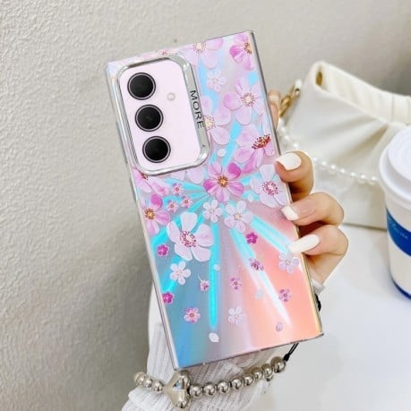 Чехол Electroplating Laser Flower Phone Case with Wrist Strap на Samsung Galaxy A35 5G - Pink Flower