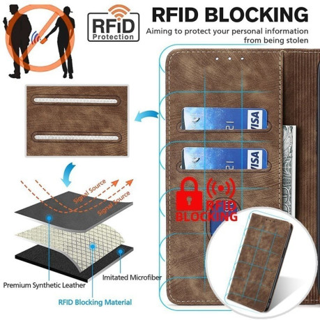 Чехол-книжка RFID Anti-theft Brush для Realme 12 5G - коричневый