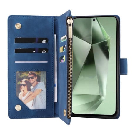 Чохол-книжка Multifunctional Frosted Zipper Wallet з матовою фактурою та ремінцем на Samsung Galaxy S25 FE 5G - синій