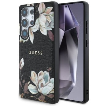 Оригінальний чохол Guess Grained Printed Flower Pattern MagSafe для Samsung Galaxy S25 Ultra - black