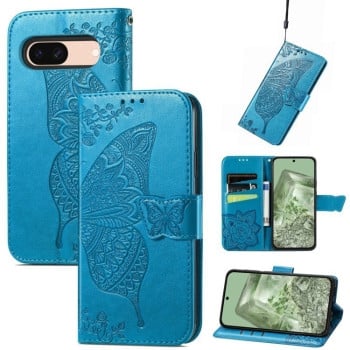 Чехол-книжка Butterfly Love Flower Embossed для Google Pixel 8a - синий