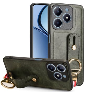 Противоударный чехол Wristband Leather Back для Realme C61/C63/Note 60/Note 60x - зеленый