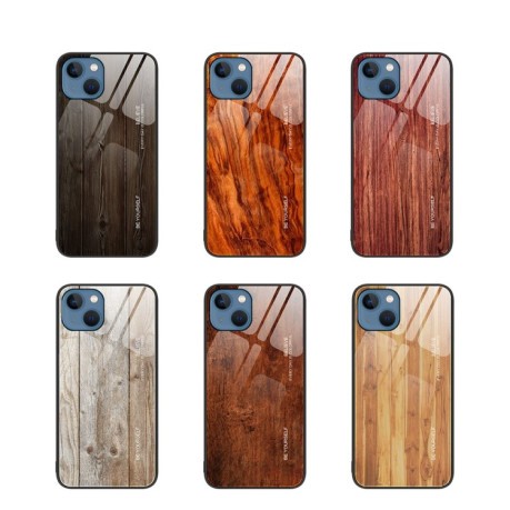 Протиударний чохол Wood Grain Glass на iPhone 14 Plus - світло-коричневий