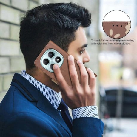 Чохол-книжка Splicing Color Hollow Flower Pattern RFID на Xiaomi Redmi Note 15 Pro 4G Global 163.2mm — коричневий