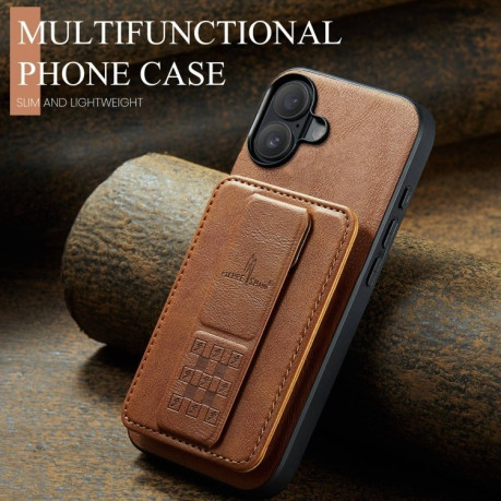 Чехол Fierre Shann Oil Wax Cow Leather Card Holder на iPhone 16 - коричневый