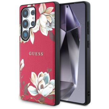 Оригінальний чохол Guess Grained Printed Flower Pattern MagSafe для Samsung Galaxy S25 Ultra - Fuchsia