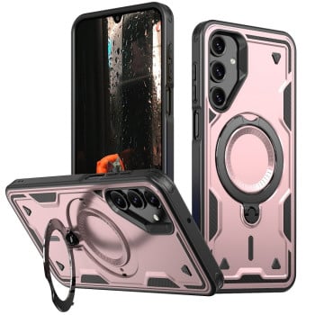 Противоударный чехол MagSafe Holder Armor PC Hybrid для Samsung Galaxy A16 5G - розовое золото
