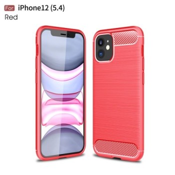 Чехол Brushed Texture Carbon Fiber на iPhone 12 Mini - красный